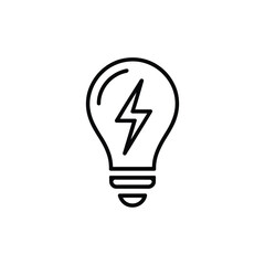 Fototapeta premium Simple line art icon of a light bulb with a lightning bolt inside