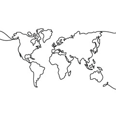 Simple outline world map drawing minimalist continents geography