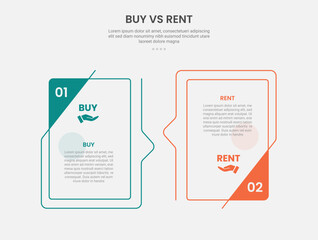 buy vs rent infographic outline style with 2 point comparison template with creative box with bookmark badge on side for slide presentation