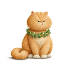 Funny Cat with an Angry Expression Dressed Up in a Holiday Floral Garland 