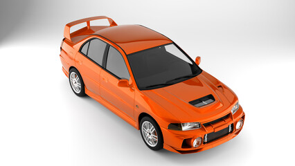 Orange sport tuned car on white background top view
