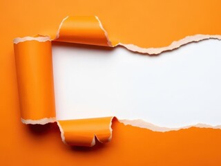 Torn orange paper revealing white space for copy