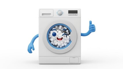 Cheerful Washing Machine Cartoon Character Giving Thumbs Up