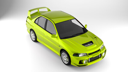 Green sport tuned car on white background top view