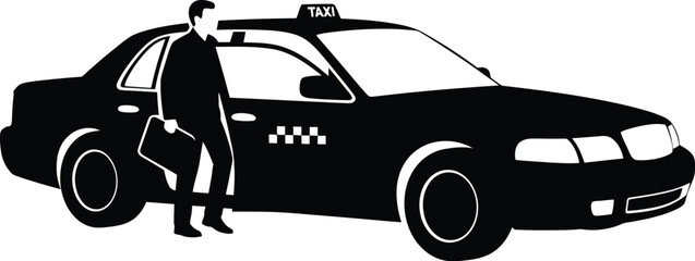 Silhouette of a man exiting a taxi cab
