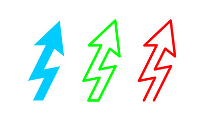 Upward Arrow combined with Thunderbolt icon, with editable stroke line.