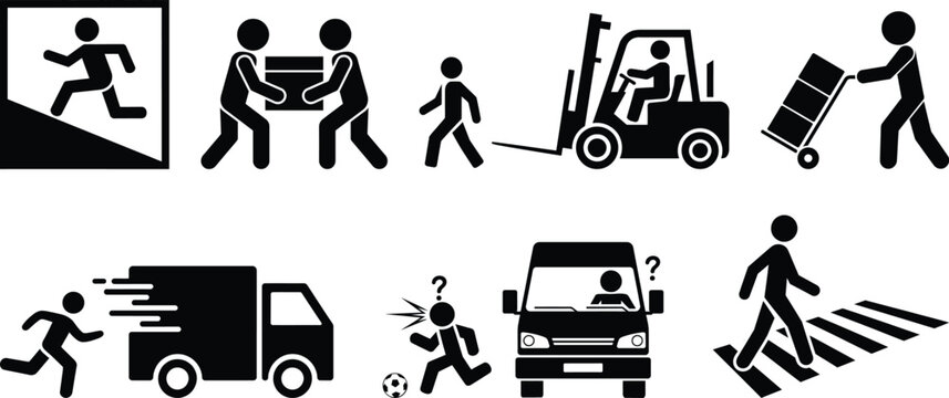 Logistics, transportation, and pedestrian safety vector icon set