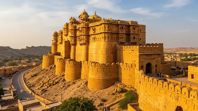 Majestic Jaisalmer Fort: A Golden Landmark in the Thar Desert Landscape View