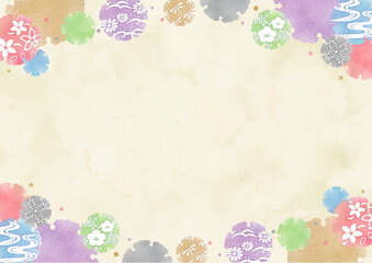 雪輪 Japanese Modern Watercolor Round Frame Soft pastel color Set