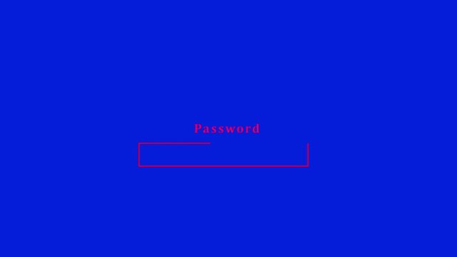 Minimalist password input form with a white field and a login button appears on a blue background. The camera slightly pans around the floating elements in 3D space.