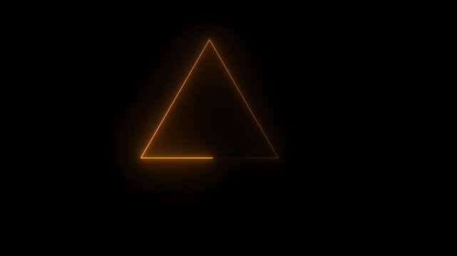 Neon glowing triangle animation with colorful laser beams on black background. Seamless loop