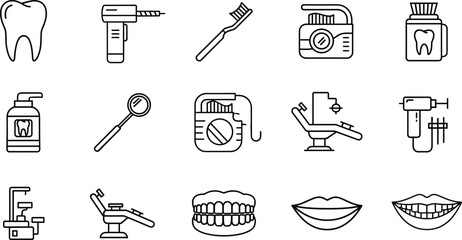 Dental Care Icons Collection tooth dental drill