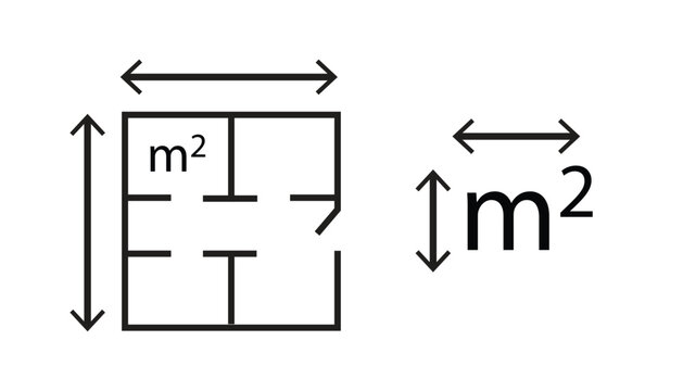 House Floor Plan Icons with Measurement Arrows in Outline Style on Transparent&nbsp;Background
