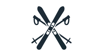 Winter Sport Equipment Skis and Poles Icon for Skiing and Snowboarding