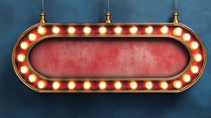 A vintage marquee with bright lights is hanging against a textured blue wall. The sign is empty allowing for future announcements. This setting adds a retro feel to the venue.
