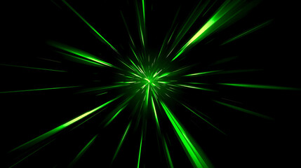 Green Light Speed Burst on Black Background Abstract Digital Art Wallpaper Design