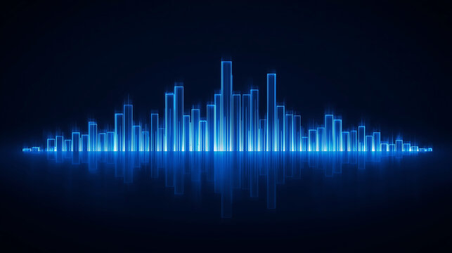Futuristic blue equalizer waveform background visual representation of digital audio technology and data processing