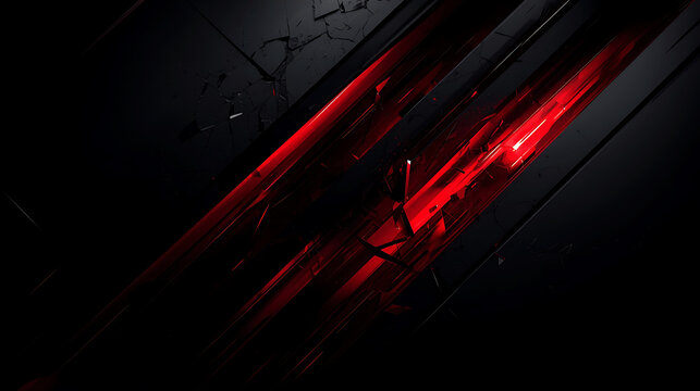 Striking abstract design featuring dark fractured elements with bold red streaks and glowing accents