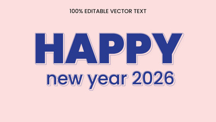 Editable Flat Vector Text Happy New Year 2026 - Minimalist Outline Typography