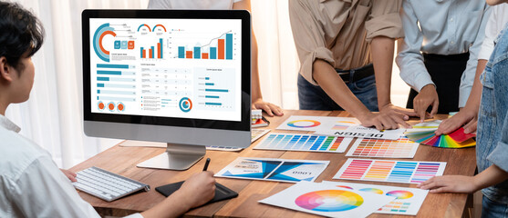 Business data dashboard provide business intelligence analytic for marketing strategy planning brisk with big data set to analyze customer demands and foreseeing business future