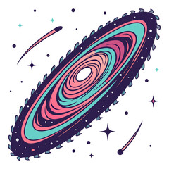 Abstract spiral galaxy with saw blade edges and shooting stars in a cosmic nebula © bbbb