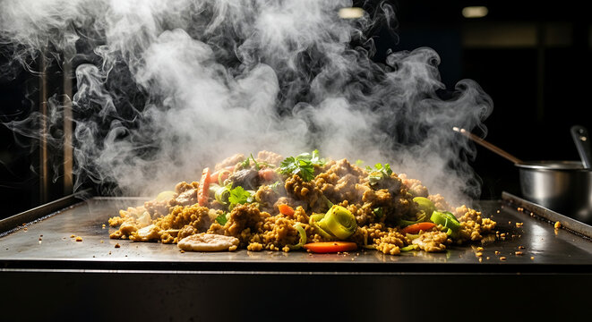 Steaming Sri Lankan Chicken Kottu Street-Food Photography &ndash; Hyperrealistic Close-Up