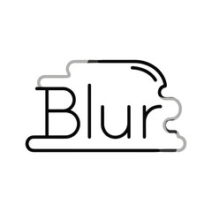 Minimalist black and white line drawing depicting the word blur within a stylized cloud, isolated on