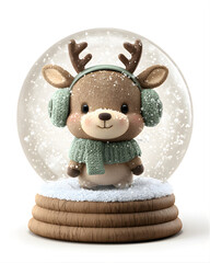 Charming Reindeer Wearing Earmuffs Inside a Glass Globe 