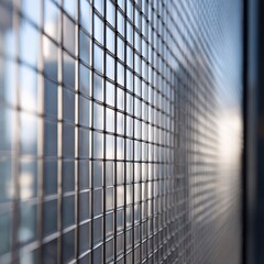Abstract Grid of Reflective Tiles with Soft Light and Perspective.