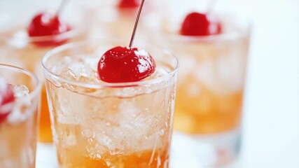 Video Close-up of a drink with a cherry on top, perfect for food or beverage advertising