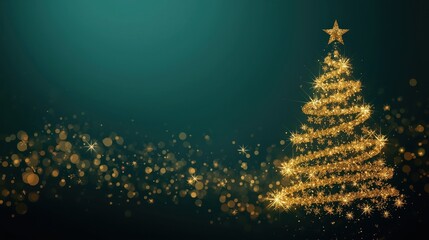 Sparkling Golden Christmas Tree Abstract Holiday Background with Festive Glittering Lights and Star Winter Celebration Seasonal Design