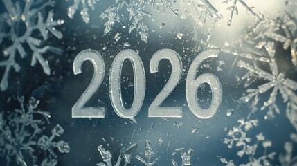 2026 Frozen Winter Theme with Snowflakes Ice Crystals Festive New Year Concept Background Blue Tones Seasonal Celebration