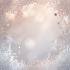 Elegant Winter Snowflake Frame Silver Frosty Background with Soft Light Bokeh Holiday Season Celebration Festive Elegant Design
