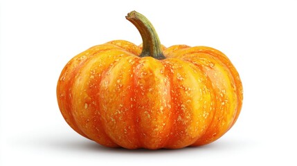 Obraz premium This vibrant orange pumpkin displays a beautifully textured skin showcasing its rounded shape and green stem. It symbolizes the autumn harvest and festive season.