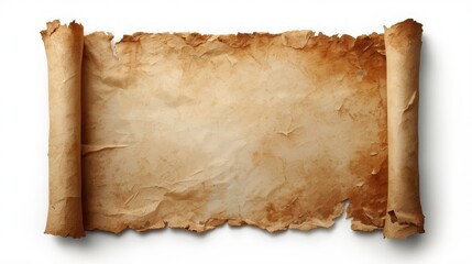 Aged parchment paper texture with rolled edges for vintage backgrounds, historical documents, scrapbooking, and creative writing projects