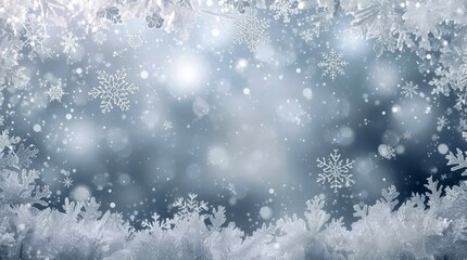 Winter Snowflakes Falling Abstract Frosty Background with Icy Patterns Seasonal Holiday Design