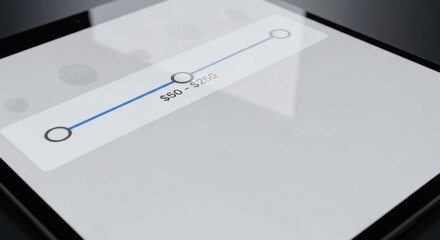 Digital Tablet Screen Showing Price Range Slider Interface