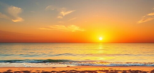 Obraz premium Golden sunset over tranquil ocean, sandy beach, beach, serene