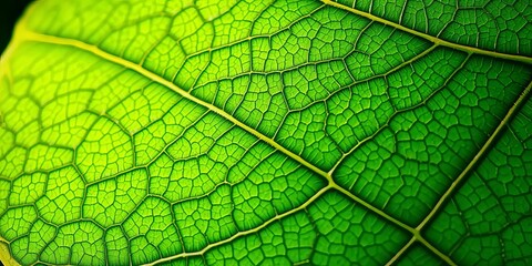 Obraz premium Intricate network of veins on a vibrant green leaf surface, showcasing fine details and texture, fresh, organic
