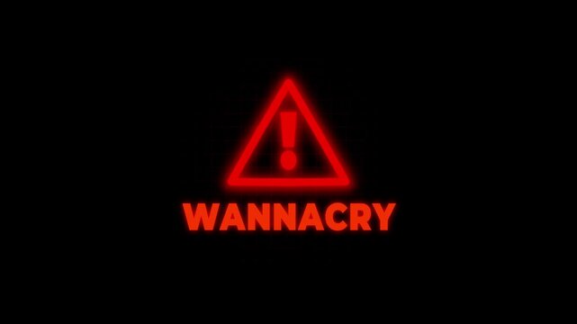Red Warning Triangle Exclamation Mark Alert Symbol with Wannacry Text Cyber Security Threat