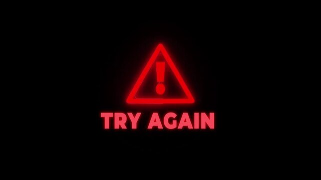 Red Neon Warning Sign Exclamation Mark Alert Symbol Try Again Message Digital Glitch Error