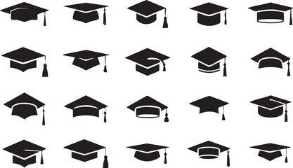 Graduation caps icon Set, A symbolic collection of graduation caps, representing the achievement of educational milestones and the pursuit of knowledge. Vector illustration !