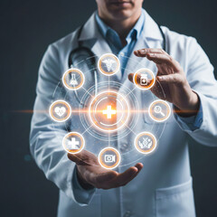 Futuristic Medical Hologram Interface in Doctor’s Hand