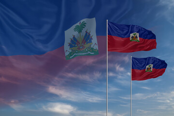Card for Independence day National flags of Haiti waving in sky