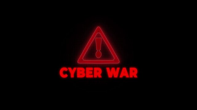Red Neon Cyber War Warning Symbol Exclamation Mark Alert Digital Threat Hacker Attack Concept