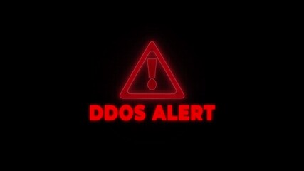Red neon ddos alert warning sign with exclamation mark on digital grid background cybersecurity - Powered by Adobe
