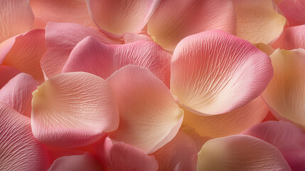 Close-up of delicate pink and peach rose petals, symbolizing love and romantic elegance