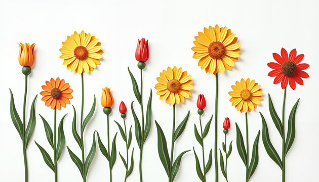 Colorful flower arrangement with yellow and red blooms on white background  