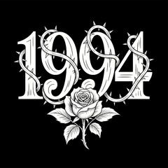 black and white abstract floral rose pattern illustration