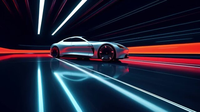 Digital art wallpaper background. A highresolution digital artwork of a futuristic car in motion. The car is depicted in a side profile view.